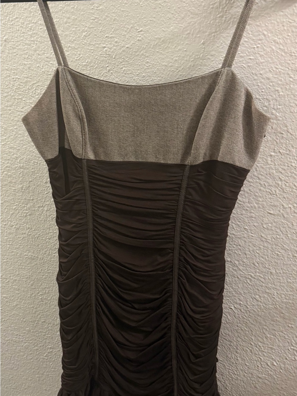 Bebe Vintage Y2K Two-Tone Brown and Beige Ruched Mini Dress Size 8
